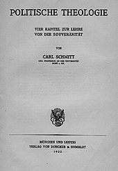 First-edition cover of the book Politische Theologie (Political Theology) by Carl Schmitt