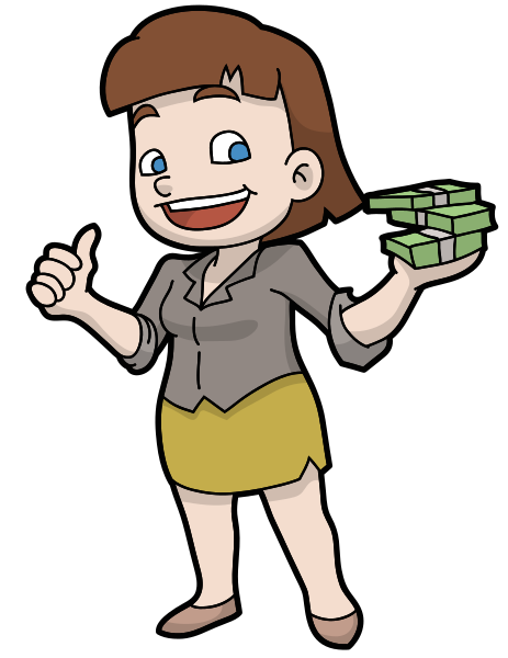 File:Cartoon Woman Earning Bundles Of Money.svg