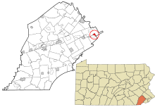 Chester County Pennsylvania incorporated and unincorporated areas Devon highlighted.svg