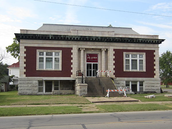 Coffeyville Carnegie Library with entrance being repaired (2013)