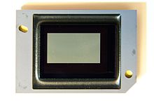 A broken DMD chip showing the "white dots" appearing on screen as "white pixels". DMD chip - White dots.jpg