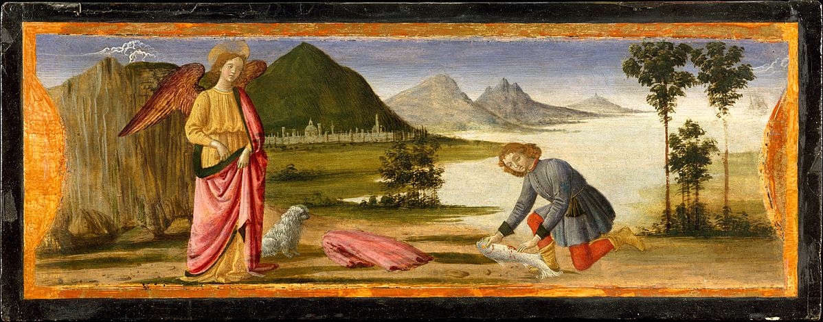 Archangel Raphael and Tobit and the dog.