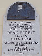 Deák Ferenc emléktábla (Farkas Ferenc, 2013), Premontrei rendház, Keszthely, 2016 Hungary.jpg