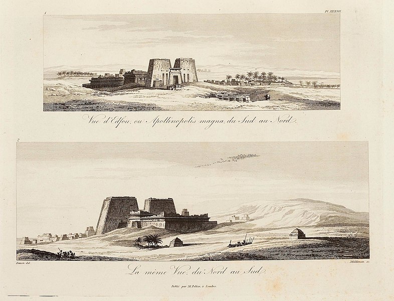 Pl.33 - Vue du temple d'Edfou du Sud au Nord, et du Nord au Sud