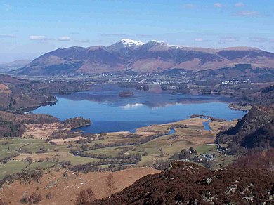 Derwent Water with Skiddaw in the background as seen from Kings How. Derwentwater from Grange Fell (Kings How).JPG