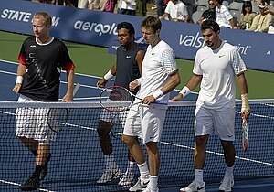 Dlouhy & Paes and Nestor & Zimonjic at the 2008 Rogers Cup.jpg
