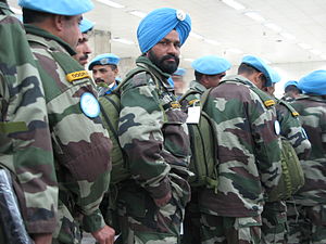 Dogra Regiment troops, along with a Sikh non-Dogra Regiment soldier, on UN duty. Dogra Regiment UN.jpg