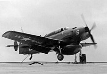 AD-4W AEW aircraft landing on USS Leyte Douglas AD-4W Skyraider of VC-12 landing aboard USS Leyte (CVA-32), in 1952.jpg