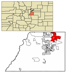 Douglas County Colorado Incorporated and Unincorporated areas Parker Highlighted 0857630.svg