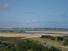 Entrance to The Coorong (mid-distance) looking from Hindmarsh Island.