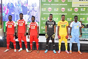 Express Football Club Players in the new jerseys clad with the BetSure logo upon their three-year sponsorship deal Express-FC-players-BetSure-logo-jerseys 1.jpg