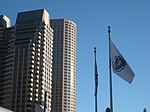 The state flag of Massachusetts on display in the Financial District of Boston, Massachusetts, United States. FinancialDistrict.jpg