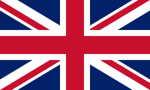 Drapeau du Royaume-Uni, ou Union Jack, représenté par une croix blanche surplombée d'une rouge partant des centres des côtés, le tout surplombant une croix blanche surplombée d'une croix rouge partant des quatre coins du drapeau, le tout sur un fond bleu marine.