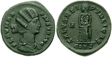 Fausta, as Salus, holding her two sons, Constantine II and Constantius II
