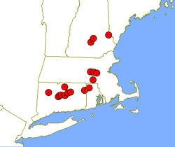 A map of towns which reported damage. Not all of these damage areas were definitely tornadic, and some tornadoes hit more than one town. Four-State Tornado Swarm.PNG