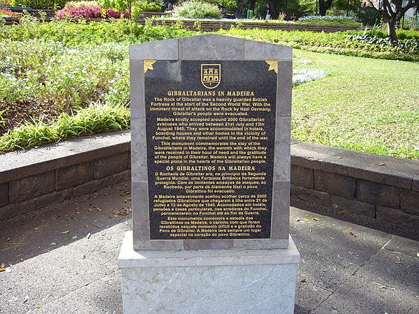 Memorial commemorating Gibraltarian evacuees in Madeira