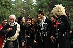 Groom wearing a chokha at a Tushetian wedding