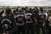 Gypsy Joker wearing colors (left) with members of other outlaw clubs at the Gypsy Jokers Protest Run, 14 March 2009