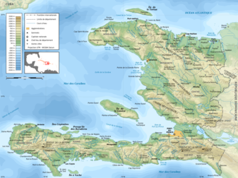 Carte topographique d'Haïti sur l'île d'Hispaniola. (définition réelle 1 739 × 1 299)