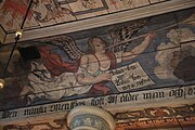 English: Painted ceiling of Hakarps church. Detail from the paintings surrounging the central painting with Christ. This is a photo of a protected building in Sweden, number 21300000004280 in the RAÄ buildings database.