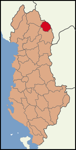 Bản đồ thể hiện vị trí của Quận Has ở Albania