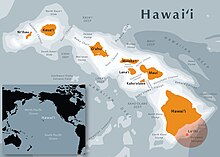 Map with Hawaiian islands in the middle