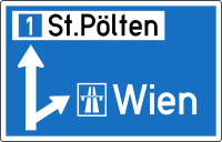Autobahn sign with destinations indicated using Austria medium Hinweiszeichen 14a.svg