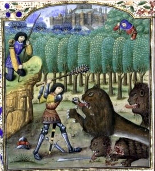 Hercules and the Nemean lion in the 15th-century Histoires de Troyes