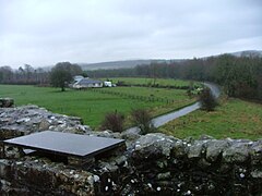 View towards the Manor Kilbride road (L4371) from the castle roof, December 2009