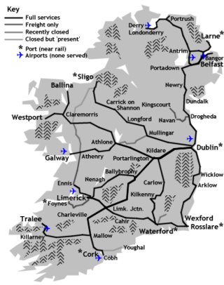 Schematic map of Ireland's rail routes