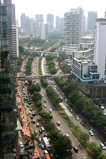 Jalan Jendral Sudirman, one of Jakarta's business avenues and frequent spots for stop-and-go traffic