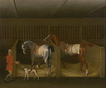 The Stables and Two Famous Running Horses belonging to His Grace, the Duke of Bolton, by James Seymour, 1747