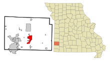 Jasper County Missouri Incorporated and Unincorporated areas Carthage Highlighted.svg