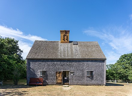 The 1686 Jethro Coffin House on Nantucket, Massachusetts, illustrating the "saltbox" form characteristic of New England.
