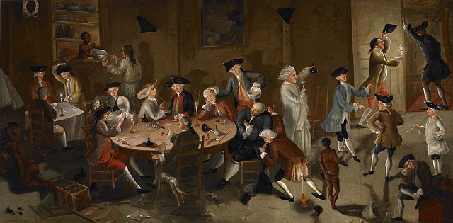Esek Hopkins (second from the left at the table) and other Rhode Island Merchants in Sea Captains Carousing in Surinam from 1755