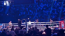 KSI fighting Tommy Fury at Manchester Arena, Manchester KSI vs Fury during their boxing match.jpg