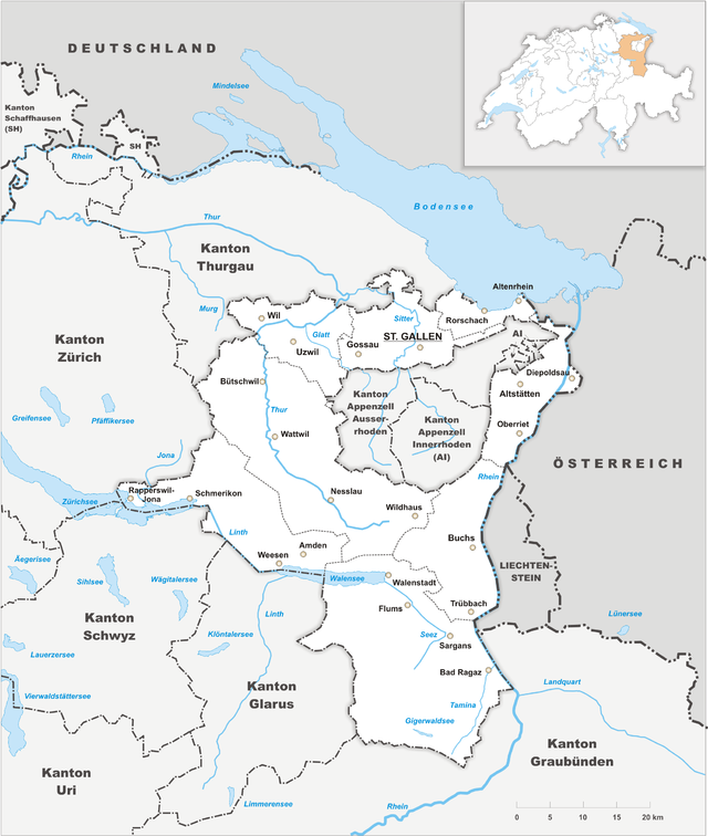 Map of the Canton of St. Gallen