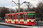 Dubbelgelede tram (nrs. 1501 en 1502 omvatten deze serie) met duidelijk zichtbaar het middendeel met de verlaagde vloer.