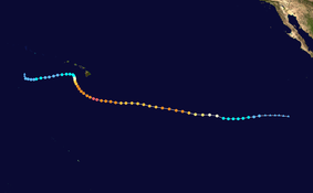 Track map of Hurricane Lane (2018) of the 2018 Pacific hurricane season. The points show the location of the storm at 6-hour intervals. The colour represents the storm's maximum sustained wind speeds as classified in the Saffir–Simpson scale (see below), and the shape of the data points represent the nature of the storm, according to the legend below. Saffir–Simpson scale Tropical depression ≤38 mph ≤62 km/h Category 3 111–129 mph 178–208 km/h Tropical storm 39–73 mph 63–118 km/h Category 4 130–156 mph 209–251 km/h Category 1 74–95 mph 119–153 km/h Category 5 ≥157 mph ≥252 km/h Category 2 96–110 mph 154–177 km/h Unknown Storm type Tropical cyclone Subtropical cyclone Extratropical cyclone / Remnant low / Tropical disturbance