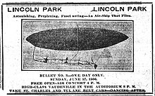 "Bullet No. 2" "Air-ship" ad for demonstration on Sunday, June 17th, 1906 Lincoln Park Airship 1906 (7990242126).jpg