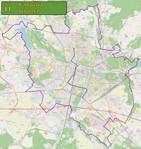 Przebieg linii tramwajowej nr 11 na tle mapy Poznania