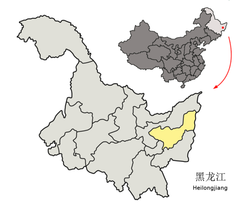 Location of Shuangyashan City in Heilongjiang