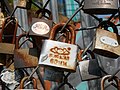 Love locks opposite Shoreditch High Street railway station in Shoreditch.