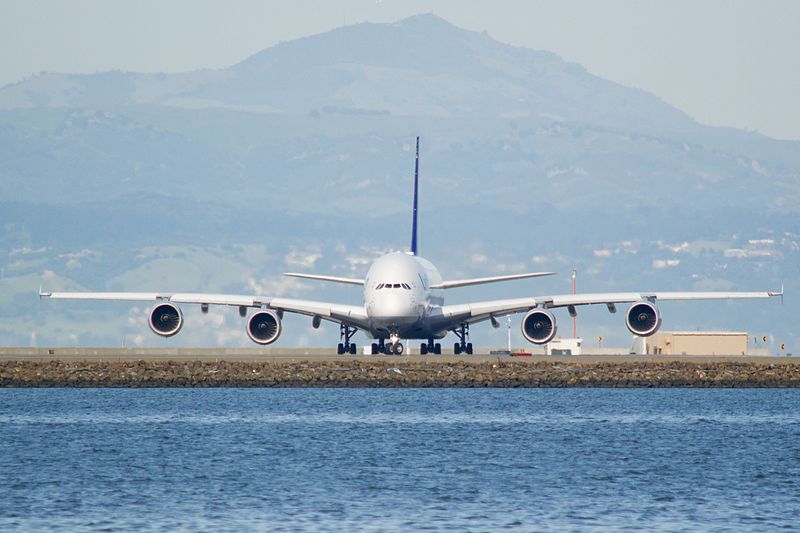 File:Lufthansa Airbus A380 turning onto runway 28R (33890801515).jpg