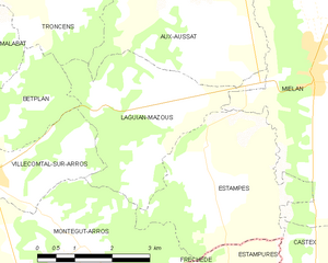 Laguian-Mazous and its surrounding communes Map commune FR insee code 32181.png