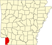 Map of Arkansas highlighting Miller County Map of Arkansas highlighting Miller County.svg