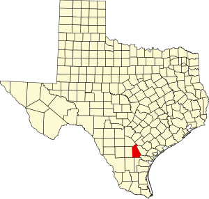 Live Oak округін бөліп көрсететін Техас картасы