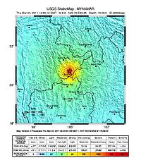 Strong ground motion map Mar-2011 Burma-earthquake Shakemap.jpg