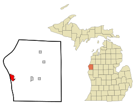 Mason County Michigan Incorporated and Unincorporated areas Ludington Highlighted.svg