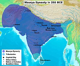 Pataliputra si kryeqytet i Perandorisë Maurya. Perandoria Maurya në shtrirjen e saj më të gjerë nën Chandragupta Maurya-n dhe Bindusara-n.